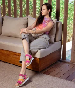 Remonte Gorgeous Magenta/Orange Vegan Wedge Sandals