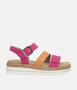 Remonte Gorgeous Magenta/Orange Vegan Wedge Sandals