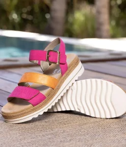 Remonte Gorgeous Magenta/Orange Vegan Wedge Sandals