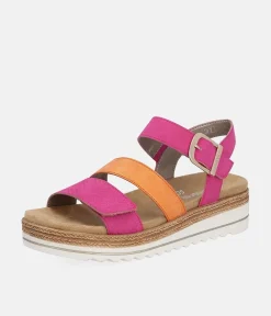 Remonte Gorgeous Magenta/Orange Vegan Wedge Sandals