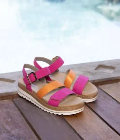 Remonte Gorgeous Magenta/Orange Vegan Wedge Sandals