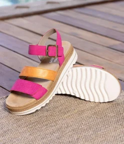 Remonte Gorgeous Magenta/Orange Vegan Wedge Sandals
