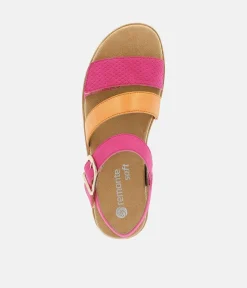 Remonte Gorgeous Magenta/Orange Vegan Wedge Sandals