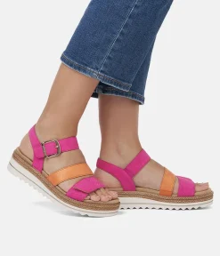 Remonte Gorgeous Magenta/Orange Vegan Wedge Sandals