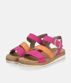Remonte Gorgeous Magenta/Orange Vegan Wedge Sandals