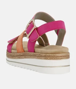 Remonte Gorgeous Magenta/Orange Vegan Wedge Sandals