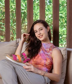 Remonte Gorgeous Magenta/Orange Vegan Wedge Sandals