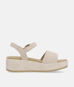 Remonte Simple Beige Suede Platform Sandals