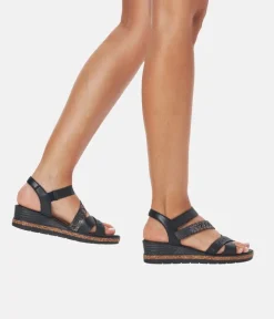 Remonte Stylish Black Strappy Wedge Sandals