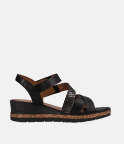 Remonte Stylish Black Strappy Wedge Sandals