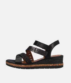 Remonte Stylish Black Strappy Wedge Sandals