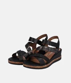 Remonte Stylish Black Strappy Wedge Sandals