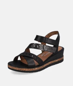 Remonte Stylish Black Strappy Wedge Sandals
