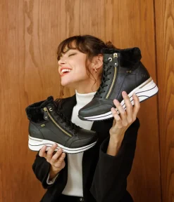 Remonte Stylish Wide Fit Black Wedge Sneakers