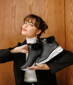 Remonte Stylish Wide Fit Black Wedge Sneakers