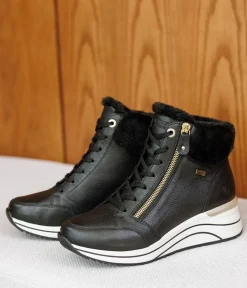 Remonte Stylish Wide Fit Black Wedge Sneakers