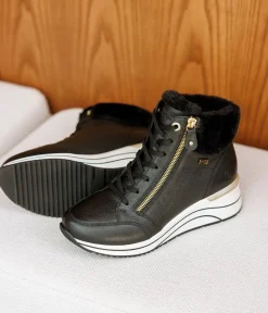 Remonte Stylish Wide Fit Black Wedge Sneakers