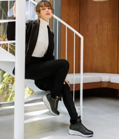 Remonte Stylish Wide Fit Black Wedge Sneakers