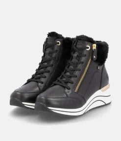 Remonte Stylish Wide Fit Black Wedge Sneakers