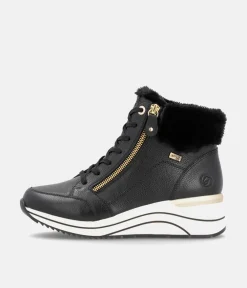 Remonte Stylish Wide Fit Black Wedge Sneakers