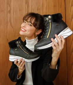 Remonte Stylish Wide Fit Black Wedge Sneakers