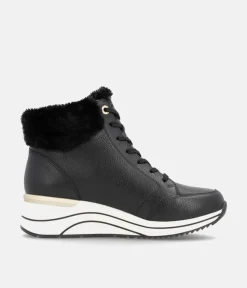 Remonte Stylish Wide Fit Black Wedge Sneakers