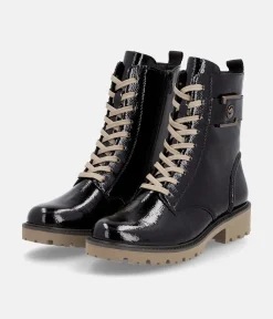 Remonte Trendy Black Patent Lace Up Boots
