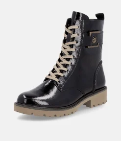 Remonte Trendy Black Patent Lace Up Boots
