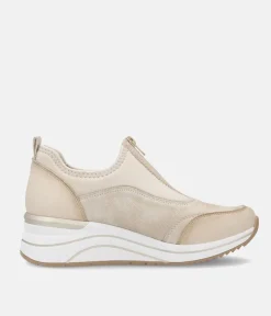 Remonte Wide Fit Beige Combi Front Zip Fashion Trainers