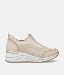 Remonte Wide Fit Beige Combi Front Zip Fashion Trainers