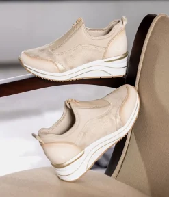 Remonte Wide Fit Beige Combi Front Zip Fashion Trainers