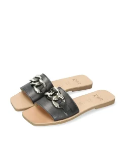 RIA Luxurious Black Leather Slip On Sandals