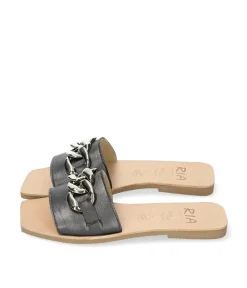 RIA Luxurious Black Leather Slip On Sandals