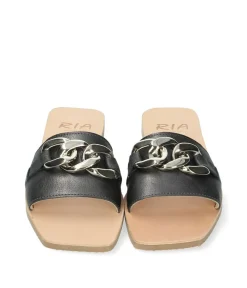 RIA Luxurious Black Leather Slip On Sandals