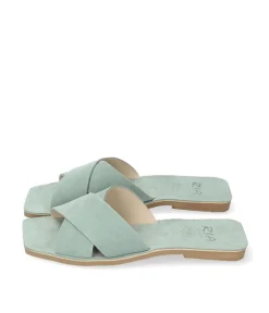 RIA Plush Green Suede Criss Cross Sandals