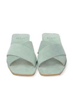 RIA Plush Green Suede Criss Cross Sandals