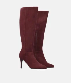 Sky High Burgundy Stiletto Heel Long Boots