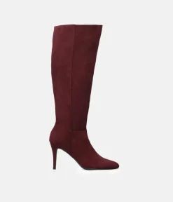 Sky High Burgundy Stiletto Heel Long Boots