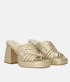 Stunning Gold Block Heel Mules