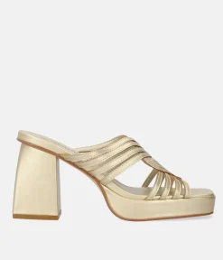 Stunning Gold Block Heel Mules