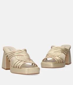 Stunning Gold Block Heel Mules