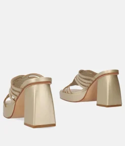 Stunning Gold Block Heel Mules