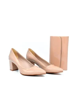 Stylish Beige Block Heels and Matching Bag