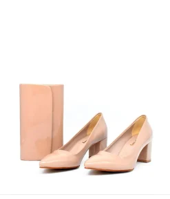 Stylish Beige Block Heels and Matching Bag