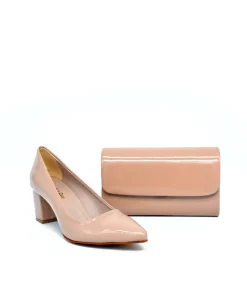 Stylish Beige Block Heels and Matching Bag