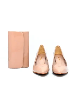 Stylish Beige Block Heels and Matching Bag