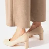 Stylish Beige Faux Leather Midi Heels