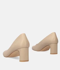 Stylish Beige Faux Leather Midi Heels