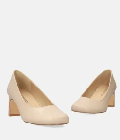 Stylish Beige Faux Leather Midi Heels