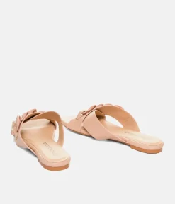Stylish Beige Link Detail Mule Sandals